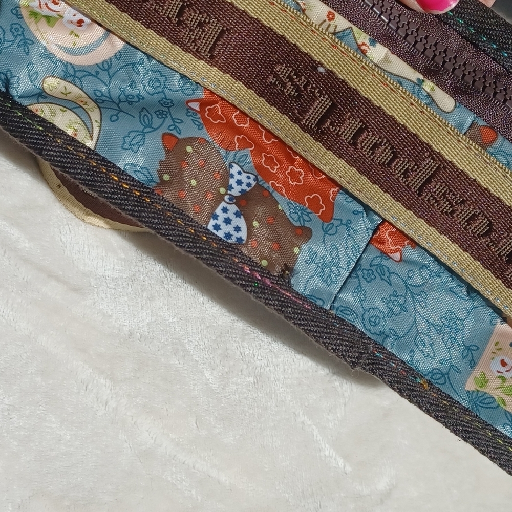 Brosports lovable cats purse lots of pockets  zippers blue patchwork cat bag - Picture 6 of 6